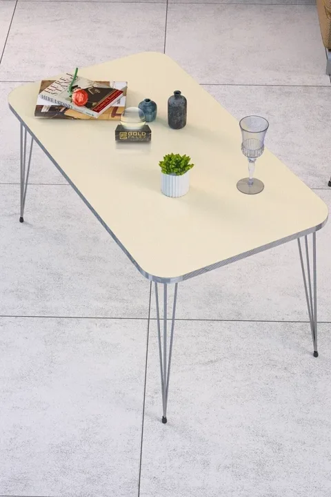 Rectangular Coffee Table Gold Wire Legs - Cream