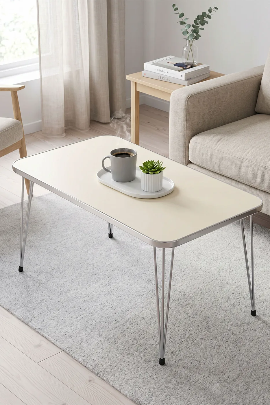 Rectangular Coffee Table Gold Wire Legs - Cream