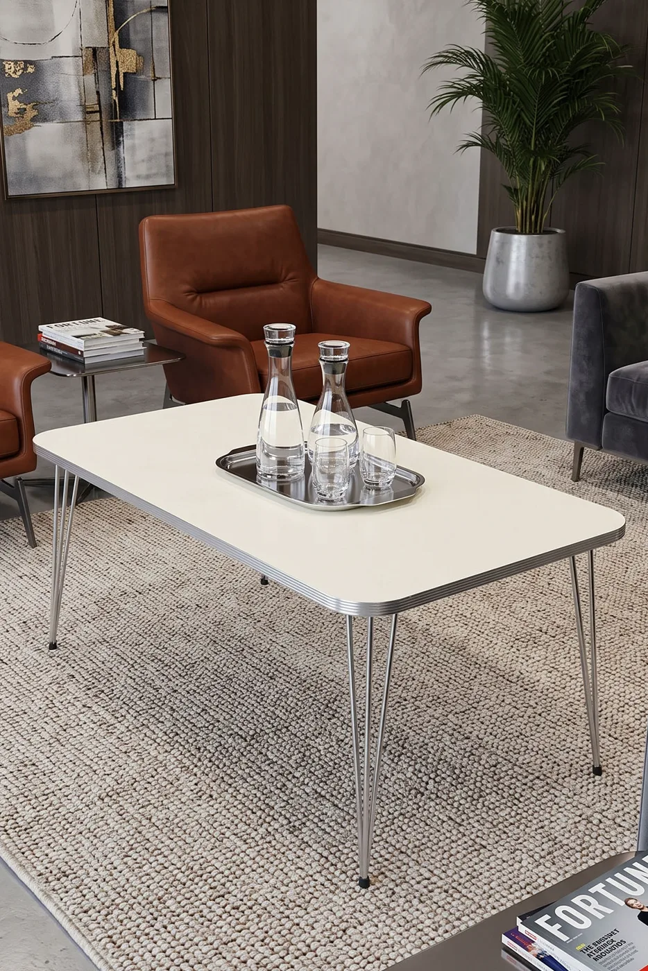 Rectangular Coffee Table Gold Wire Legs - Cream