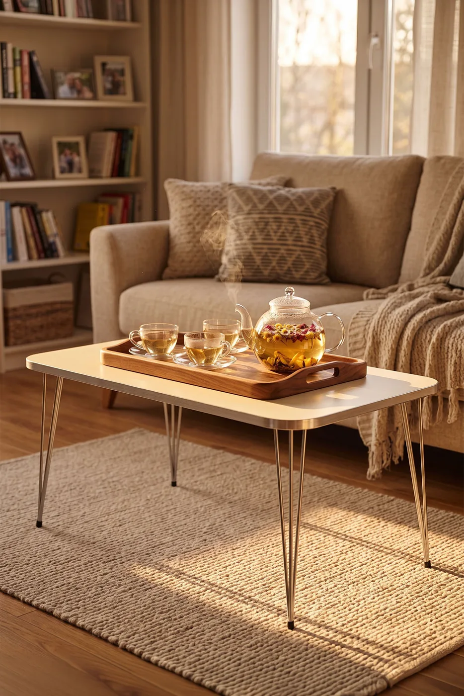 Rectangular Coffee Table Gold Wire Legs - Cream