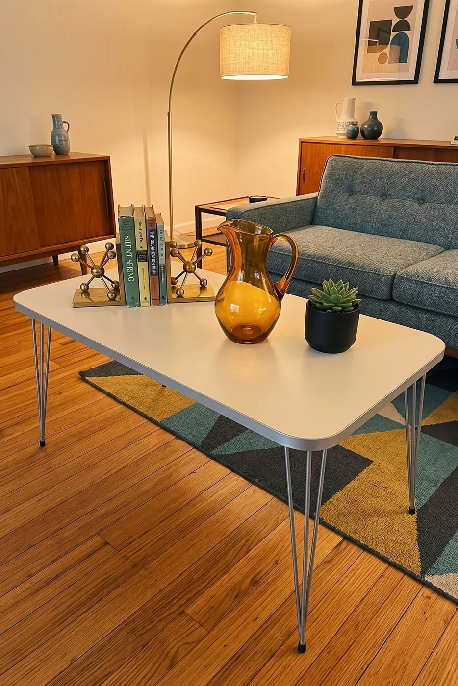 Rectangular Coffee Table Gold Wire Legs - Cream