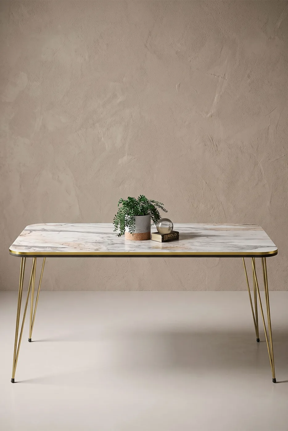 Rectangular Coffee Table Gold Wire Legs - White