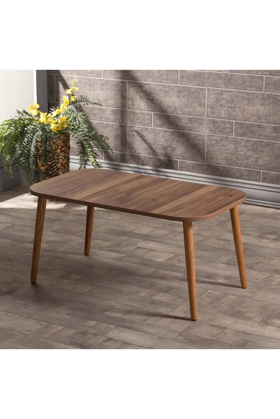 Ensemble table basse et tables gigognes rectangulaire pieds en bois tournés - noyer