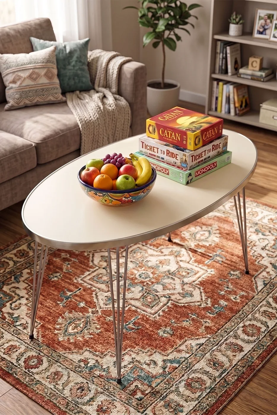 Oval Coffee Table Gold Wire Legs - Cream