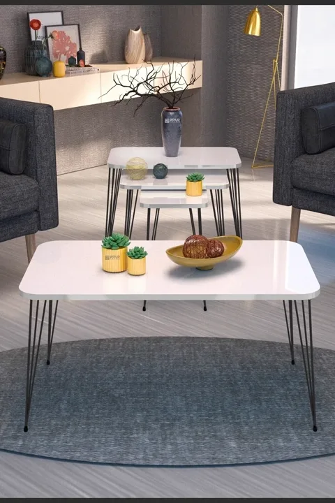 Black Wire Leg Square-Top 4-Piece Table Set - White