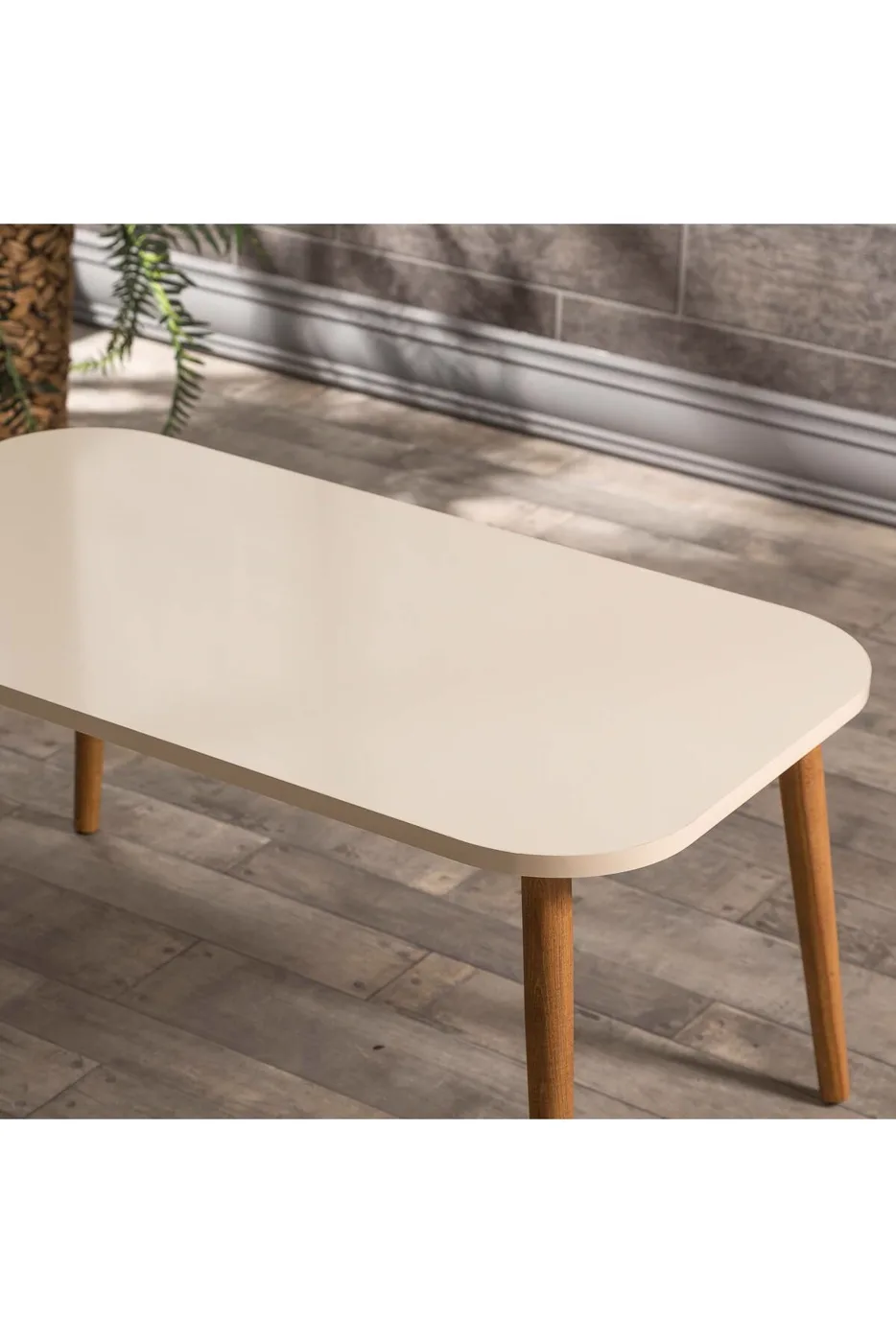 Rectangular Coffee & Nesting Table Set Turned Wooden Legs - White Marble Effect