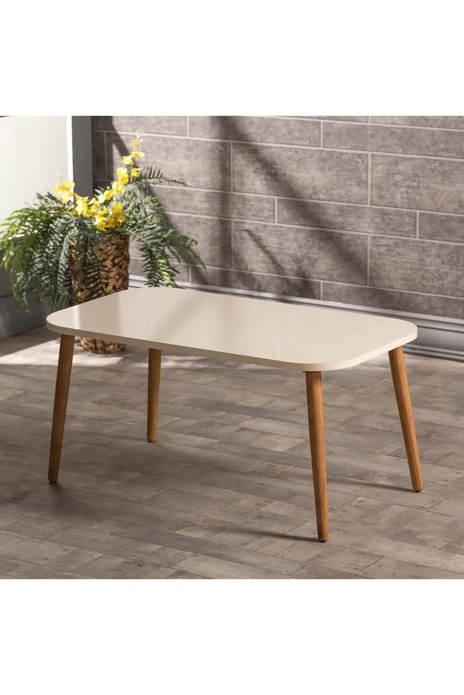 Rectangular Coffee & Nesting Table Set Turned Wooden Legs - White Marble Effect