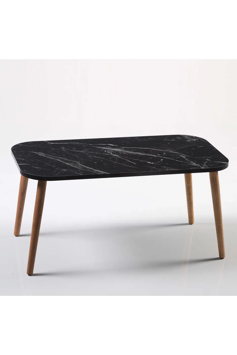 Rectangular Coffee & Nesting Table Set Turned Wooden Legs - Black Marble Effect