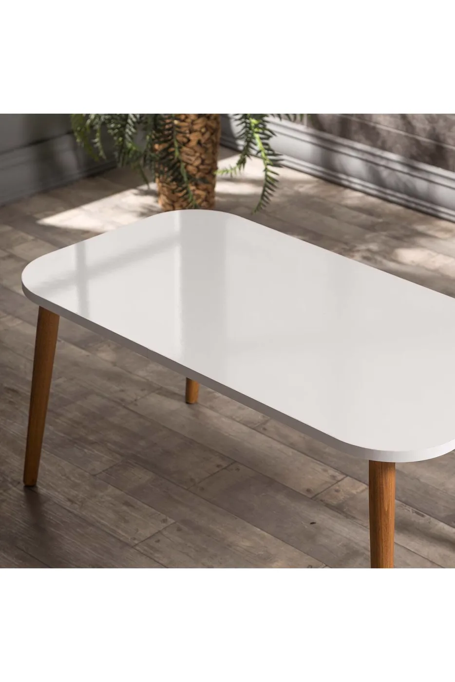 Rectangular Coffee & Nesting Table Set Turned Wooden Legs - White