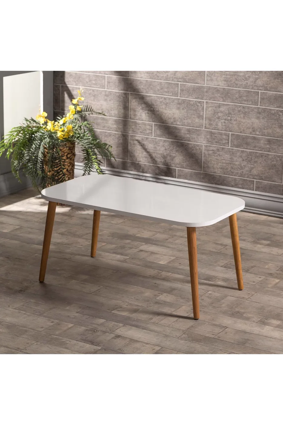 Rectangular Coffee & Nesting Table Set Turned Wooden Legs - White