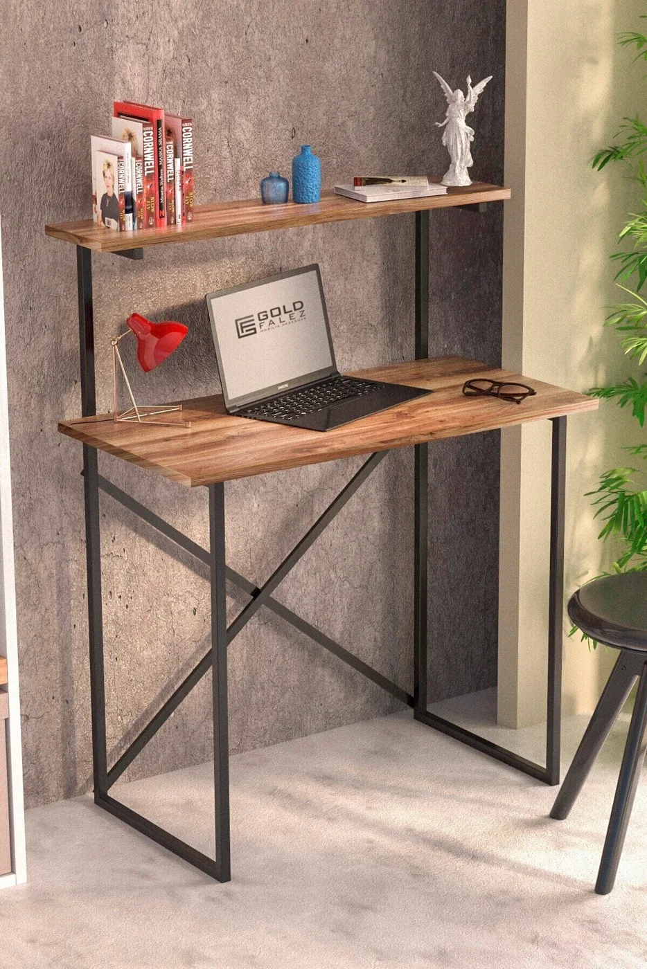 Multi-Purpose Desk with Front Shelf - Walnut