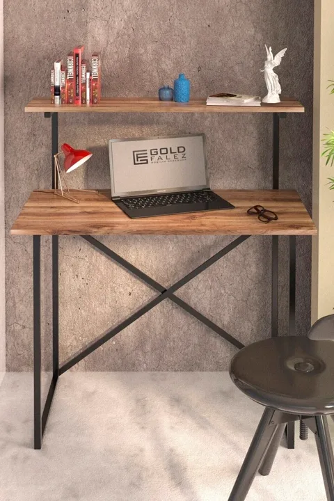 Multi-Purpose Desk with Front Shelf - Walnut