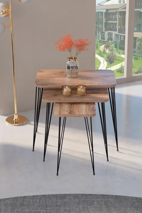 Rectangular Nesting Table Set Wire Legs - Walnut