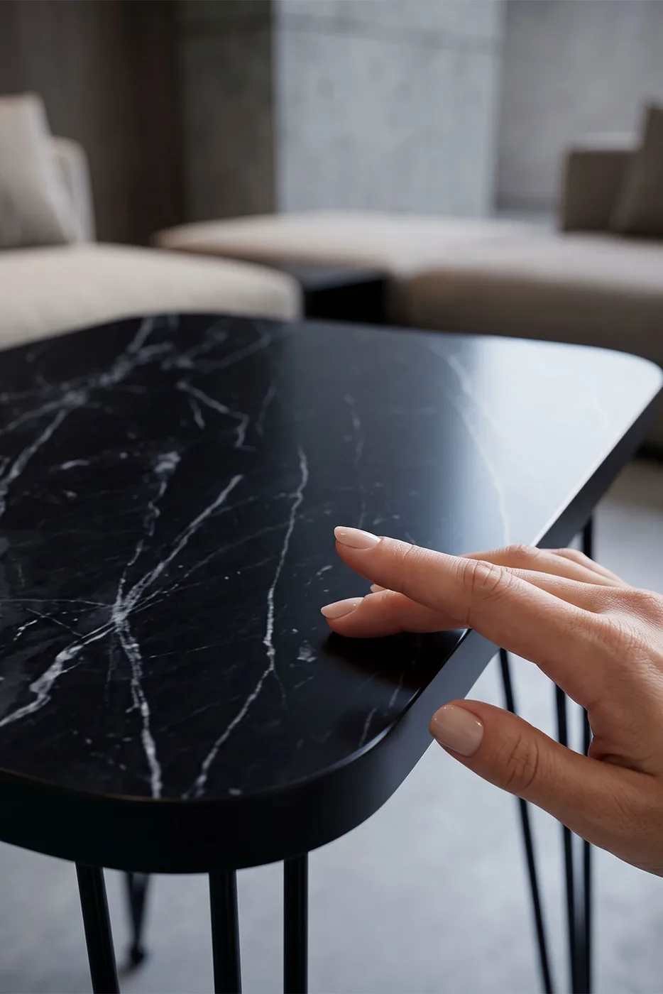 Rectangular Nesting Table Set Wire Legs - Black Marble Effect