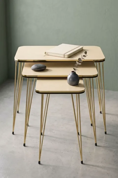 Rechteckiges Satztisch-Set Gold Metallbeine - Creme