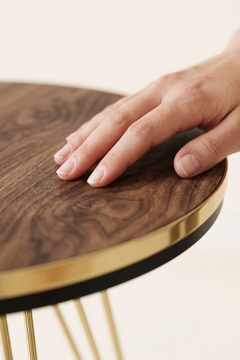 Round Nesting Table Set Gold Wire Legs - Walnut