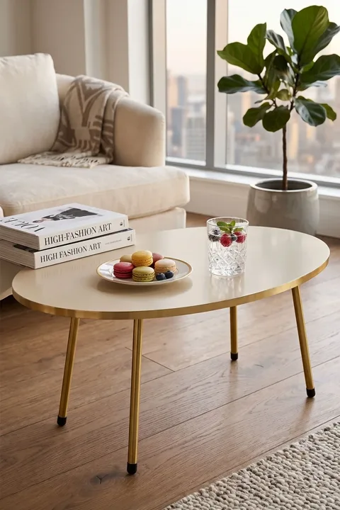 Oval Coffee Table Gold Metal Legs - Cream