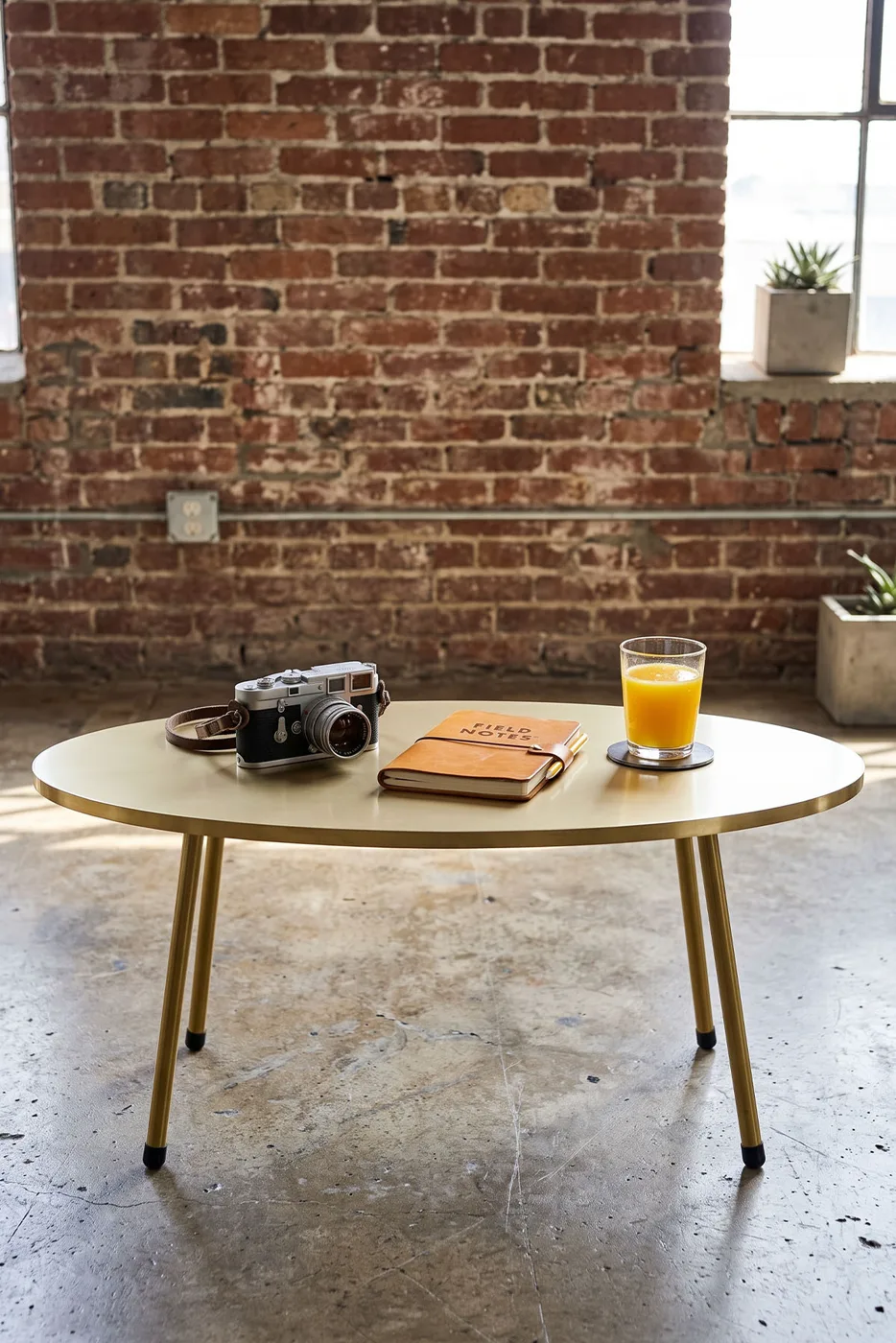 Table basse ovale pieds en métal doré - crème