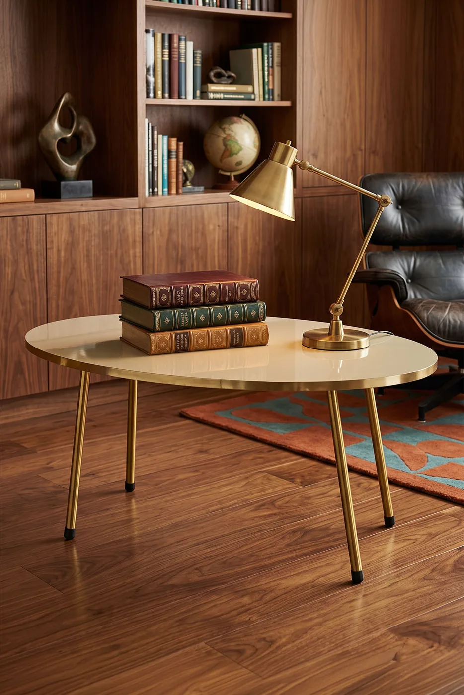 Table basse ovale pieds en métal doré - crème