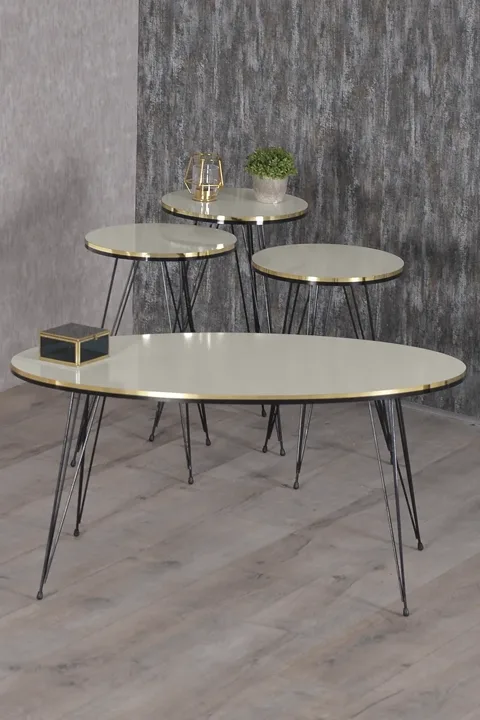 Black Wire Leg Oval 4-Piece Table Set - Cream