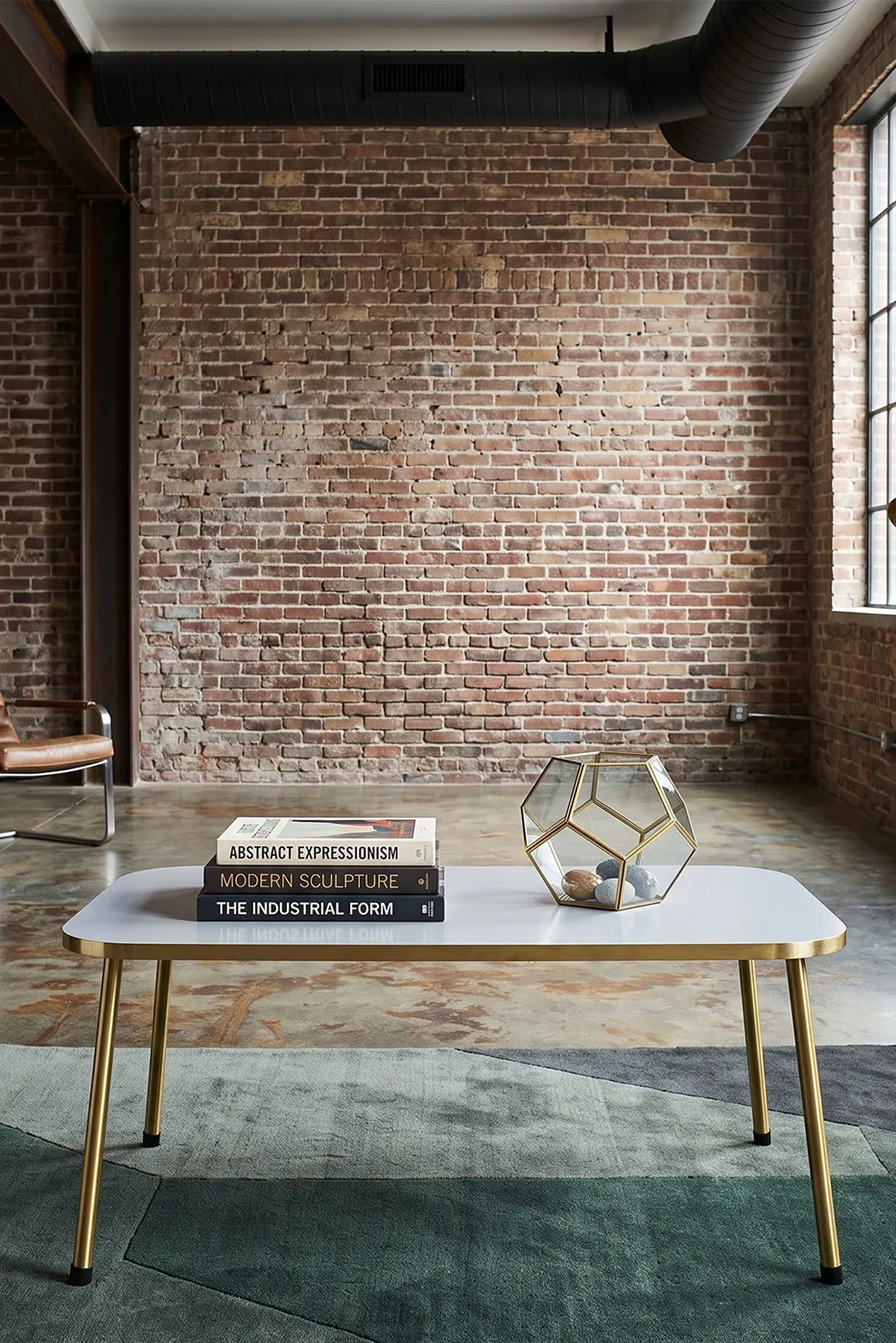 Rectangular Coffee Table Gold Metal Legs - White