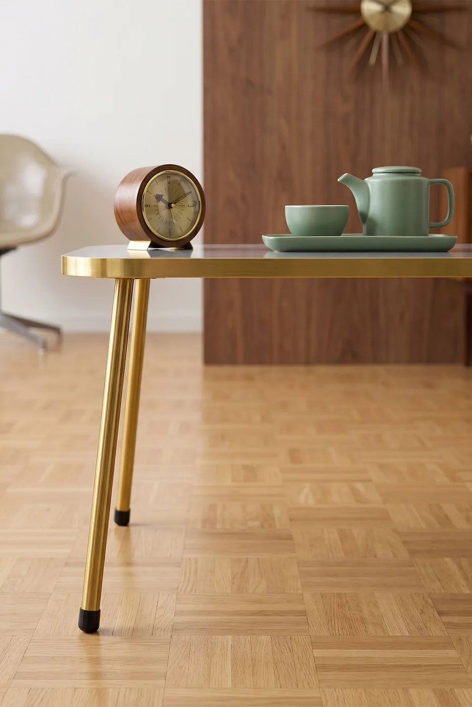 Rectangular Coffee Table Gold Metal Legs - White