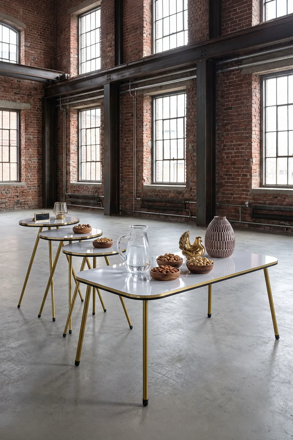 Rectangular Coffee & Nesting Table Set Gold Metal Legs - White Marble Effect