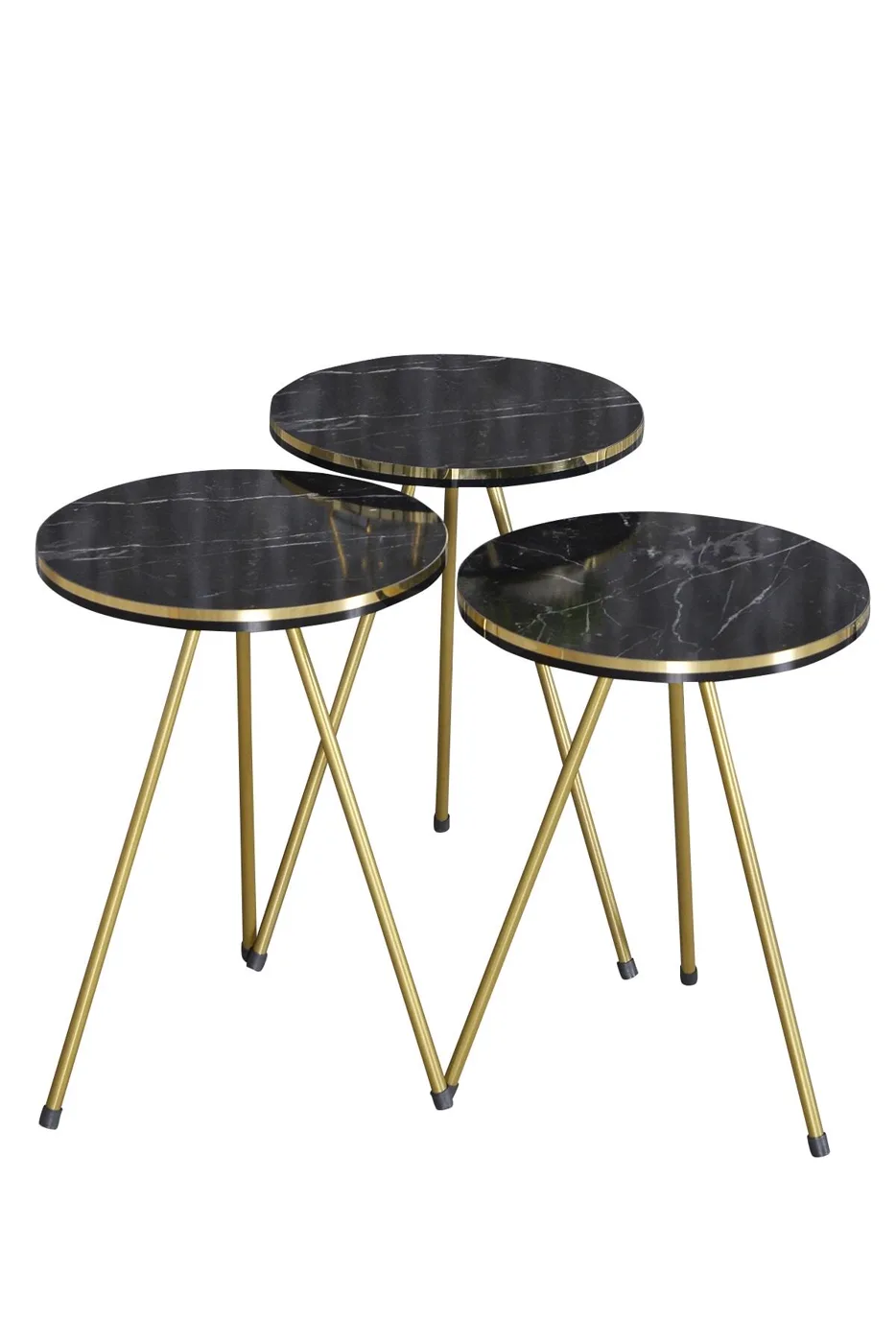 Oval Coffee & Nesting Table Set Gold Metal Legs - Black Marble Effect