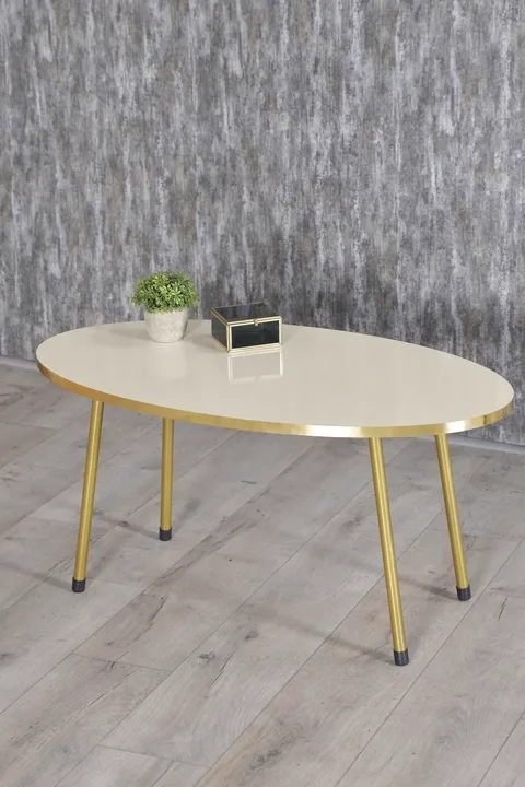 Oval Coffee & Nesting Table Set Gold Metal Legs - Cream