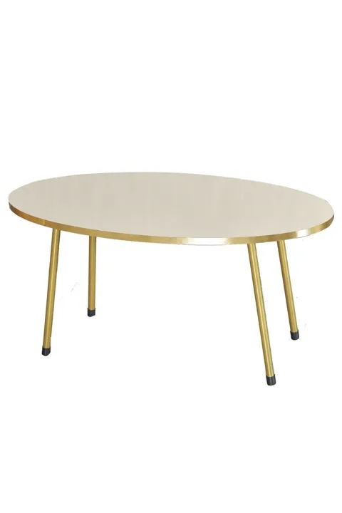 Oval Coffee & Nesting Table Set Gold Metal Legs - Cream