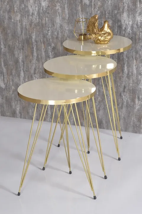 Round 4-Piece Table Set Gold Wire Legs - Cream