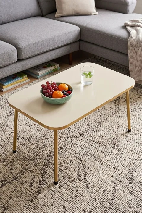 Rectangular Coffee Table Gold Metal Legs - Cream