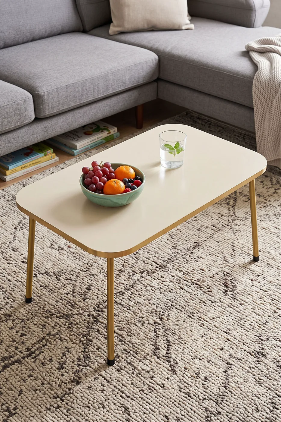 Rectangular Coffee Table Gold Metal Legs - Cream