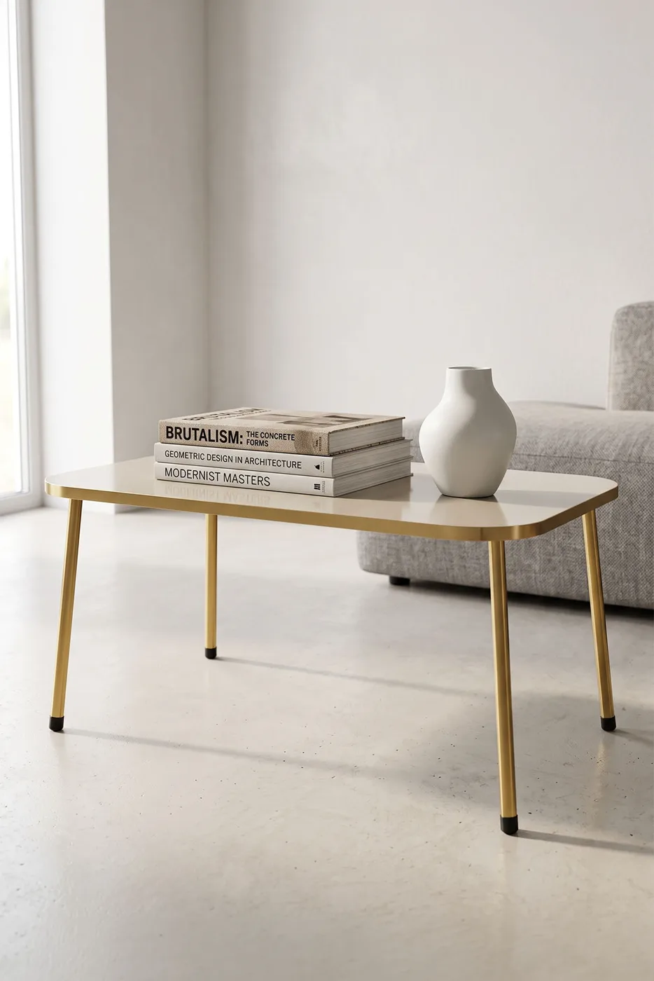 Rectangular Coffee Table Gold Metal Legs - Cream
