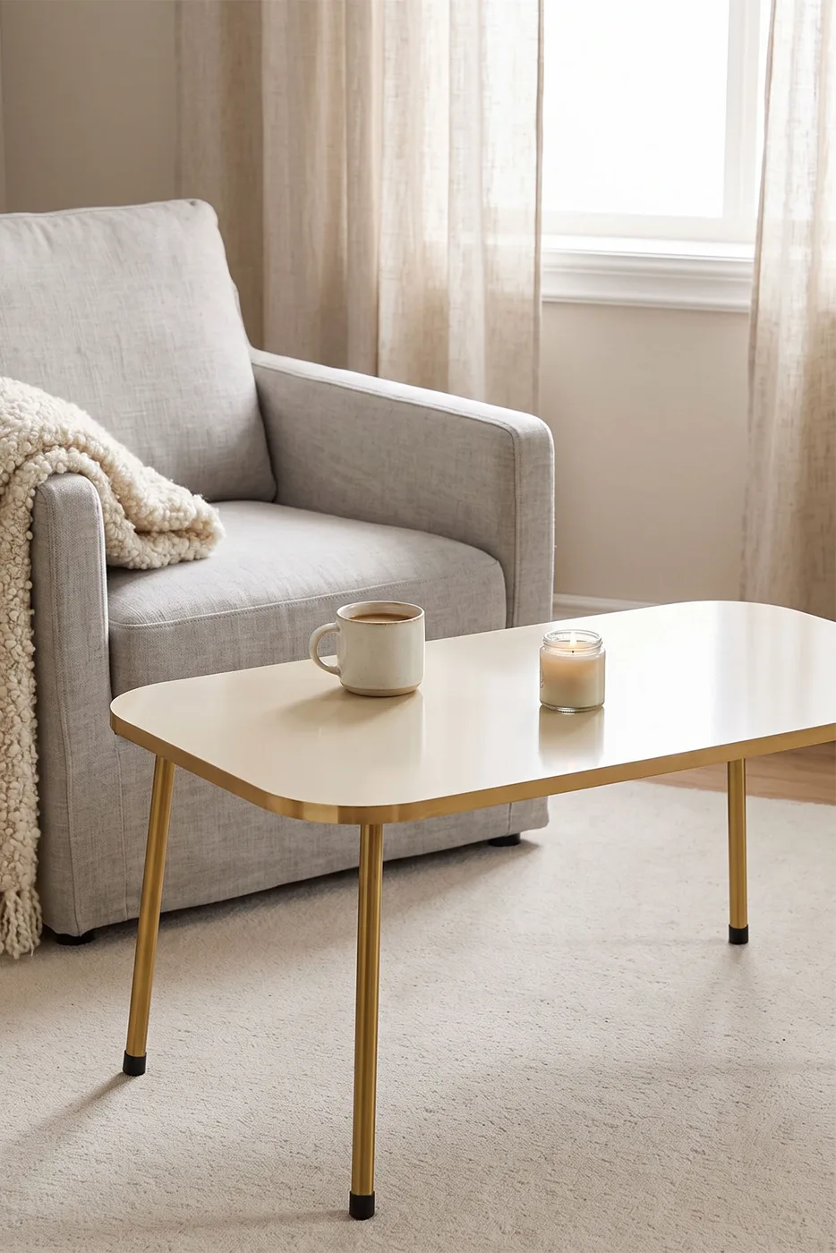 Rectangular Coffee Table Gold Metal Legs - Cream