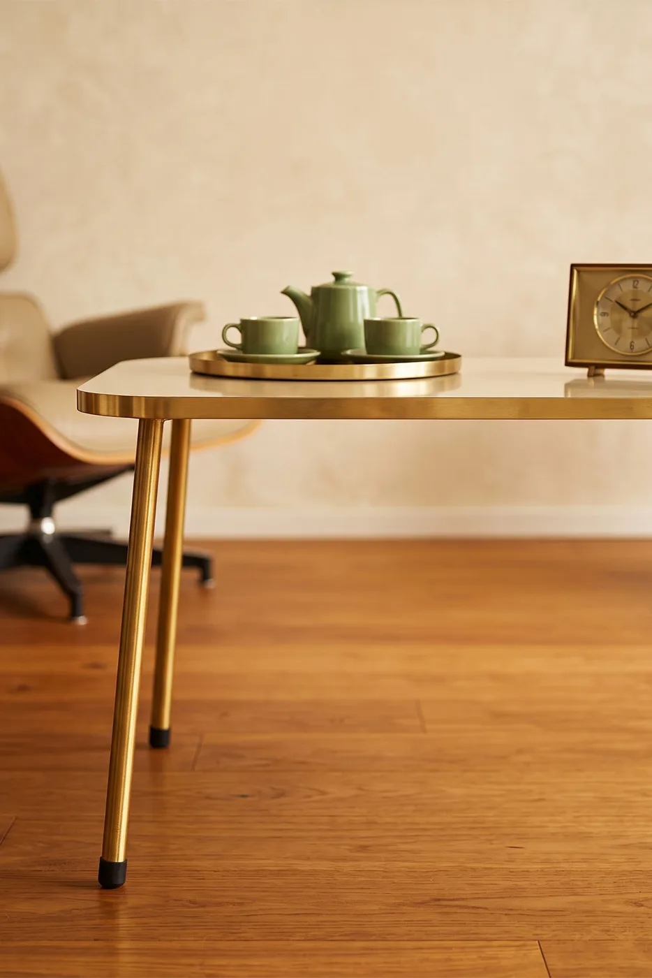 Rectangular Coffee Table Gold Metal Legs - Cream