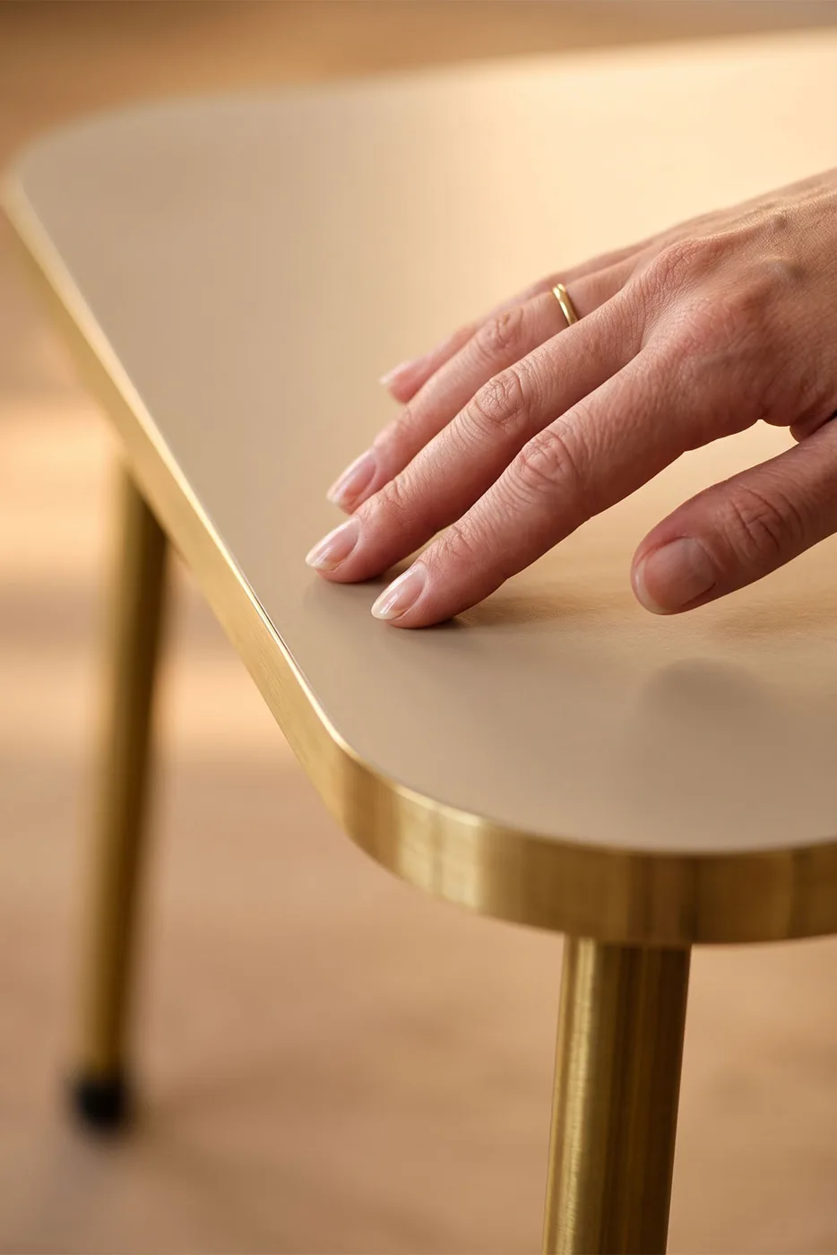 Rectangular Coffee Table Gold Metal Legs - Cream