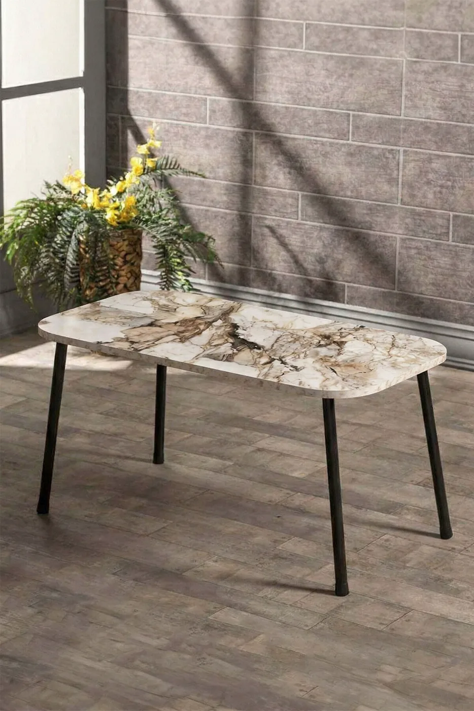Rectangular Coffee Table Metal Legs - White Marble Effect
