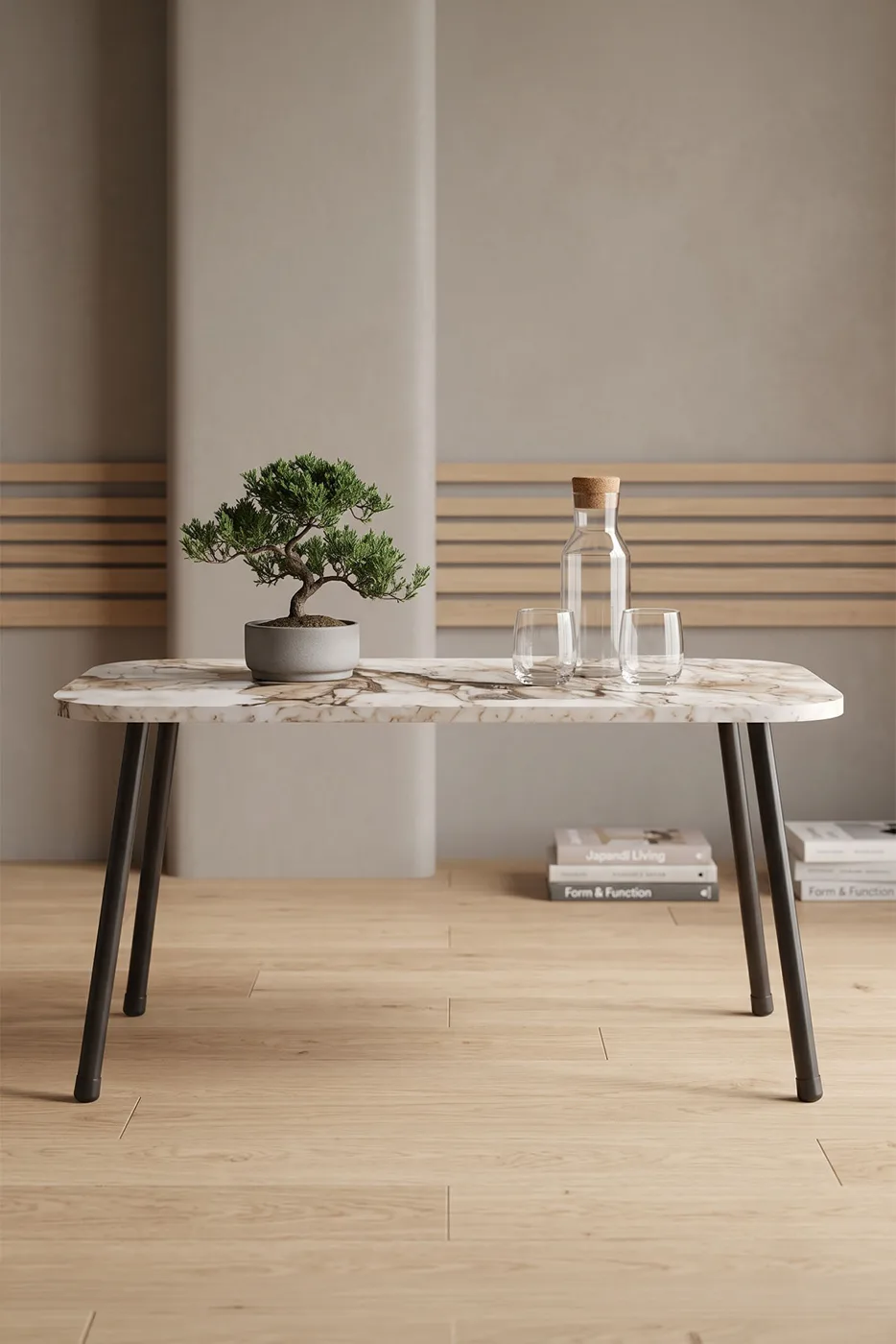 Rectangular Coffee Table Metal Legs - White Marble Effect