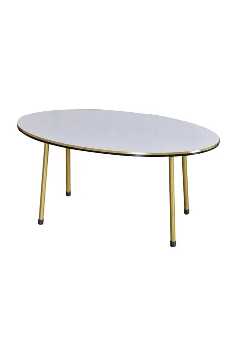 Oval Coffee & Nesting Table Set Gold Metal Legs - White