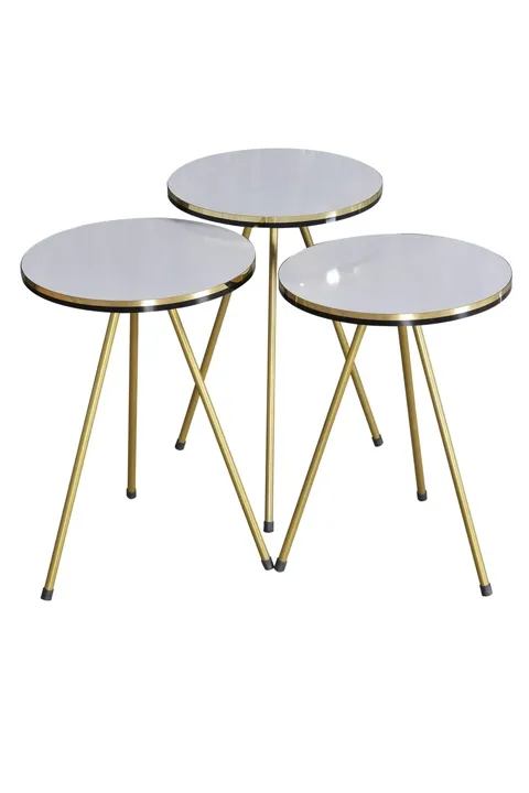 Oval Coffee & Nesting Table Set Gold Metal Legs - White