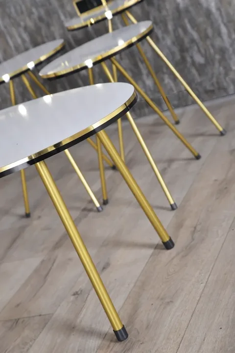 Oval Coffee & Nesting Table Set Gold Metal Legs - White