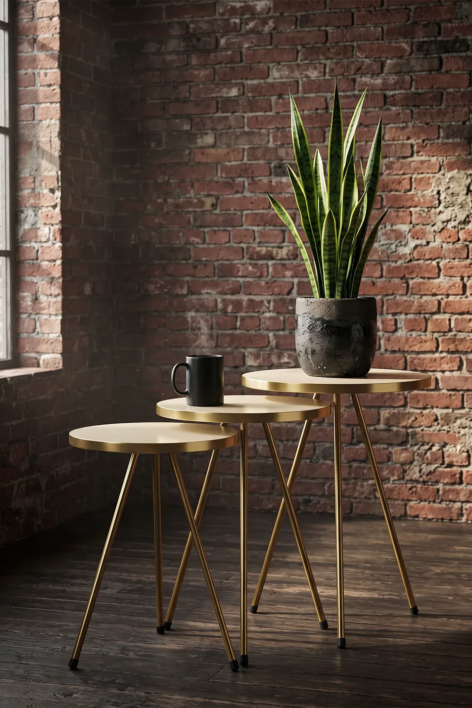 Round Nesting Table Set Gold Metal Legs - Cream