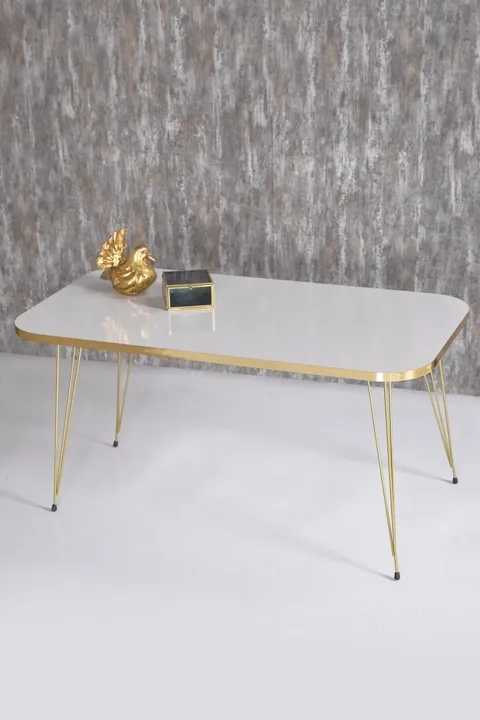 Round 4-Piece Table Set Gold Wire Legs - White