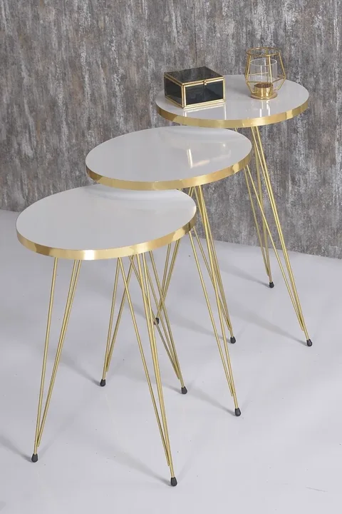 Round 4-Piece Table Set Gold Wire Legs - White