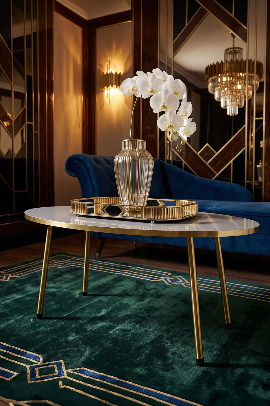 Oval Coffee Table Gold Metal Legs - White