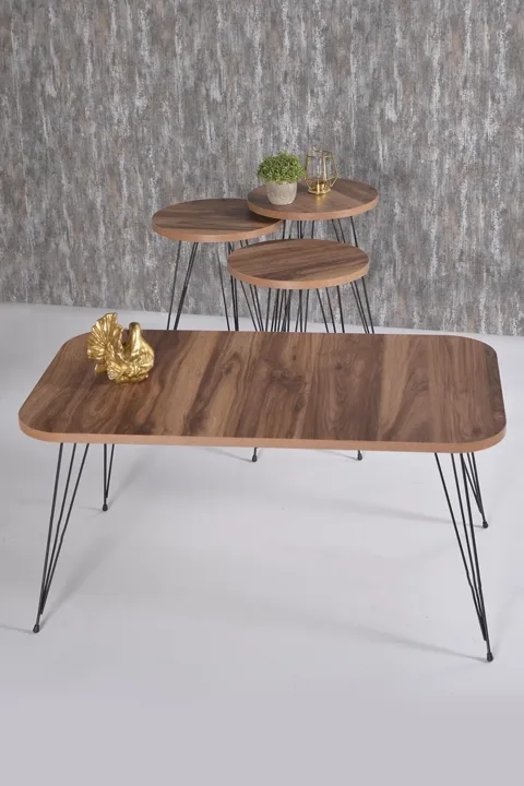 Rectangular 4-Piece Table Set Wire Legs - Walnut