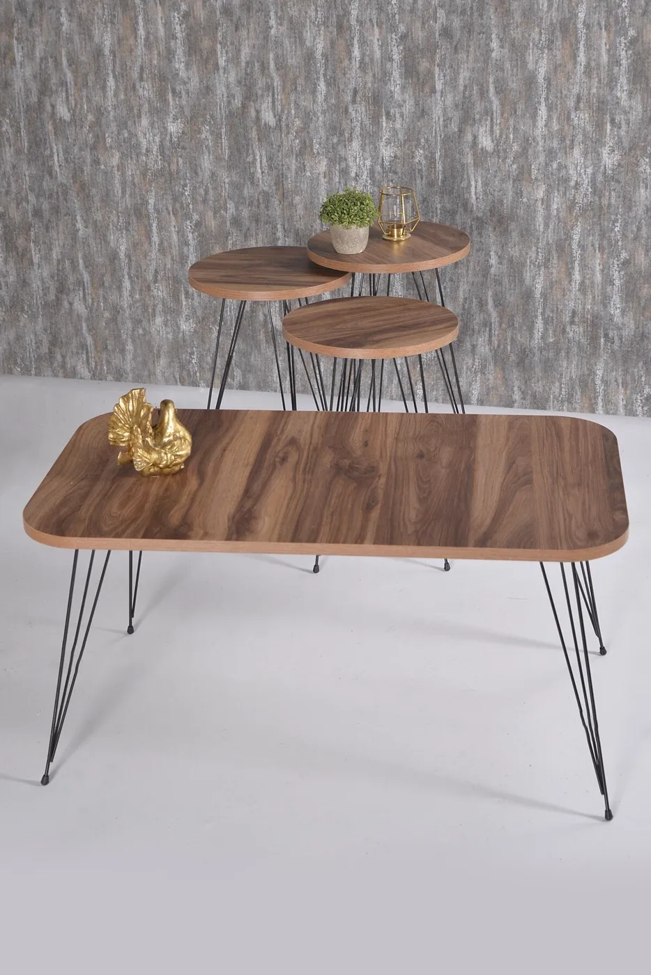 Rectangular 4-Piece Table Set Wire Legs - Walnut