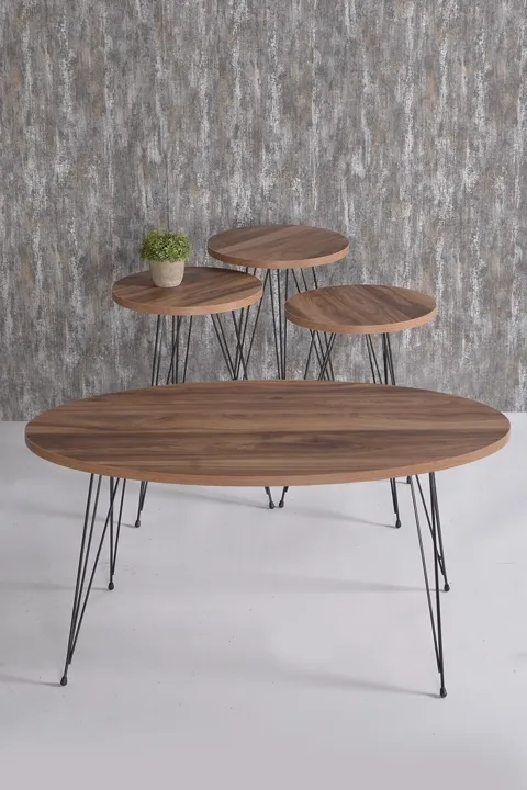 Round 4-Piece Table Set Wire Legs - Walnut