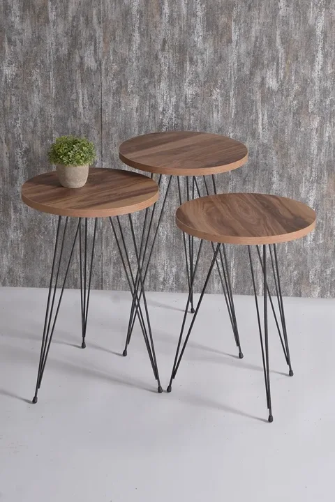Round 4-Piece Table Set Wire Legs - Walnut